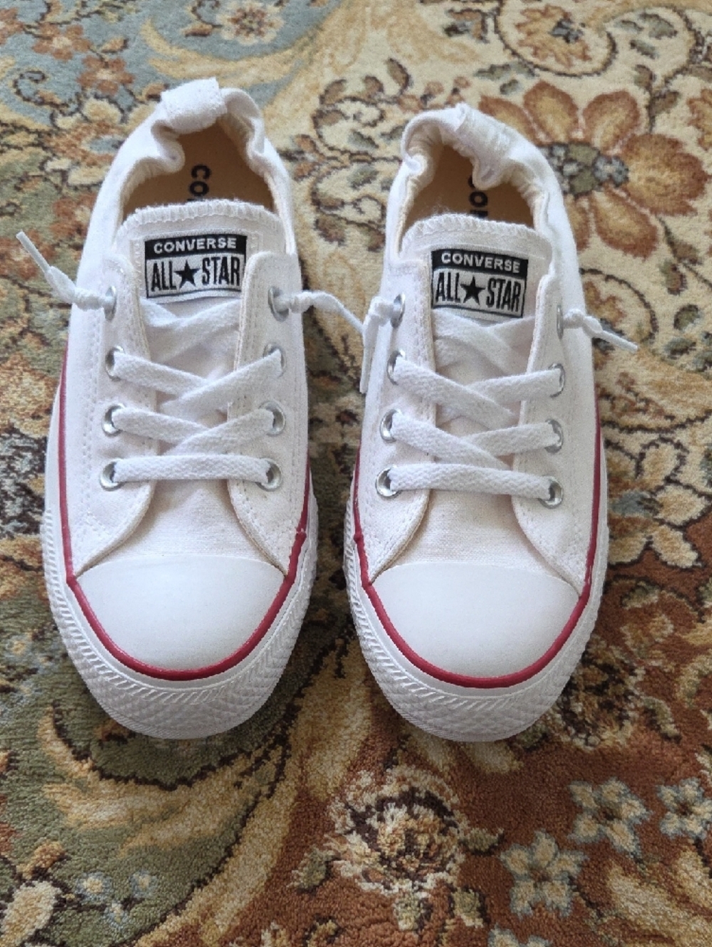 Converse White Canvas Low Top Sneakers with Red Trim
